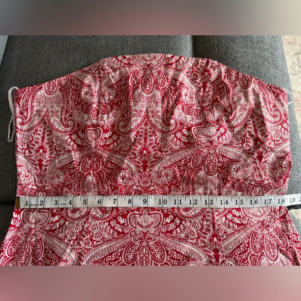 Plus Size 18 Strapless Mini Dress Red and White Paisley Bandana Western - Picture 12 of 13